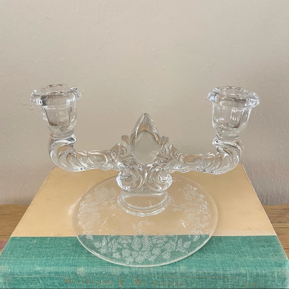 Vintage Cambridge Rose etched crystal candleholder